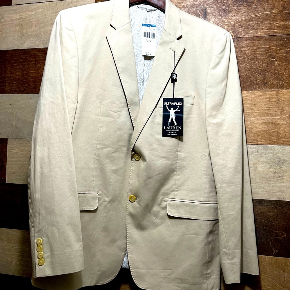 Lauren Ralph Lauren Men's Slim Fit Blazer Tan / Biege Size: 42 R